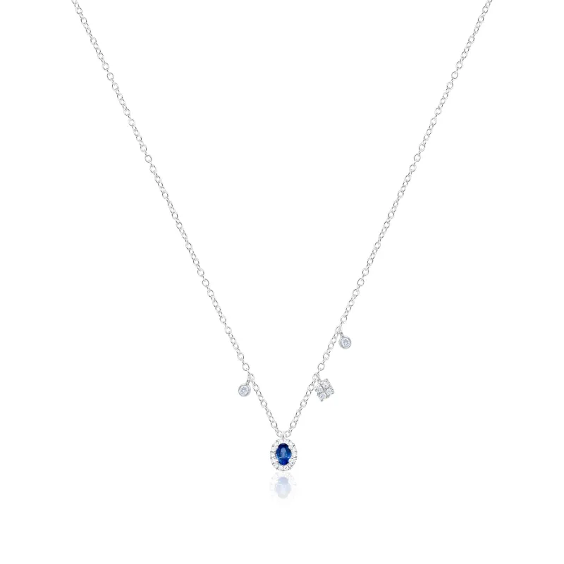 14kt White Gold Diamond and Blue Sapphire Necklace made by Meira T