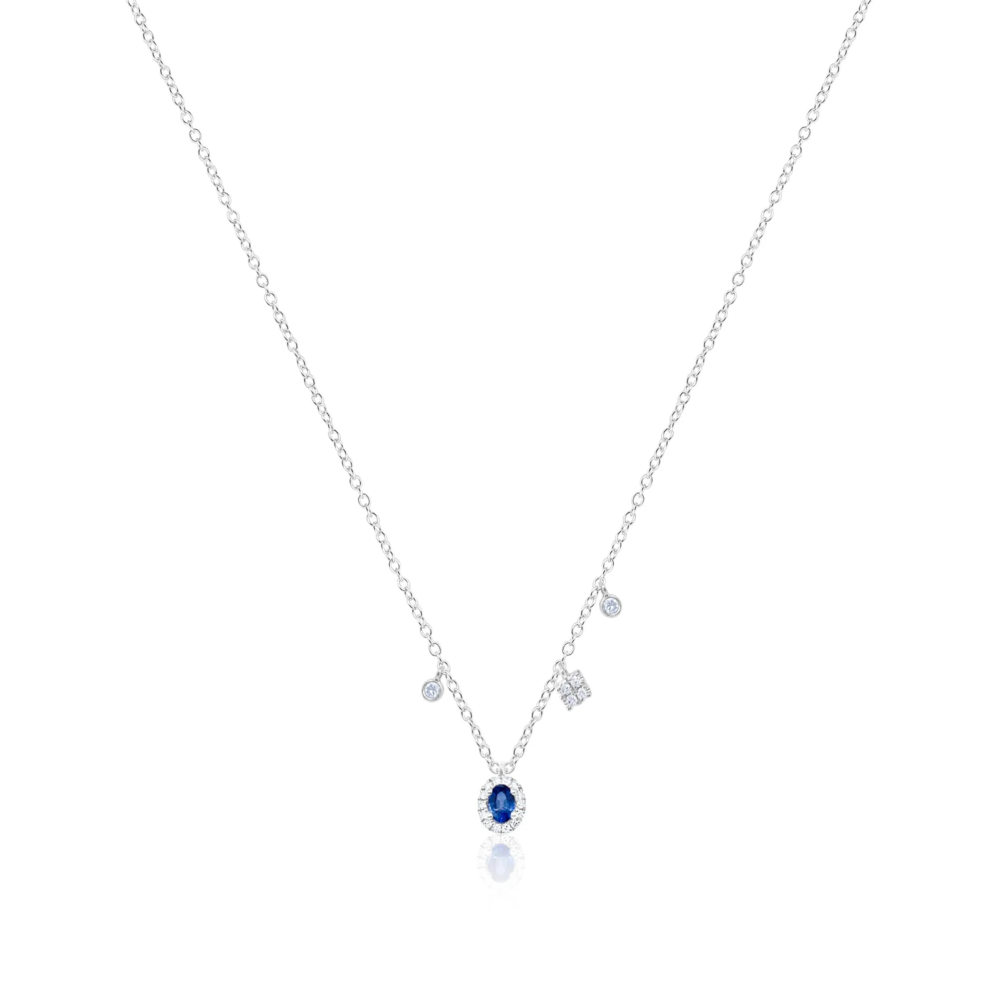 14kt White Gold Diamond and Blue Sapphire Necklace sold by Meira T