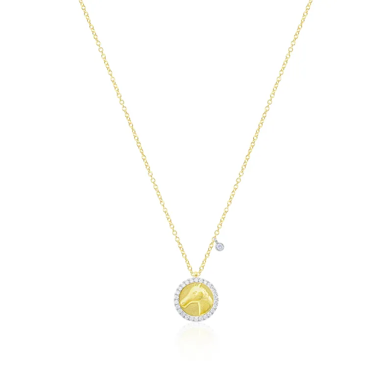 14kt Yellow Gold Silver Center Horse Pendant Diamond Necklace made by Meira T