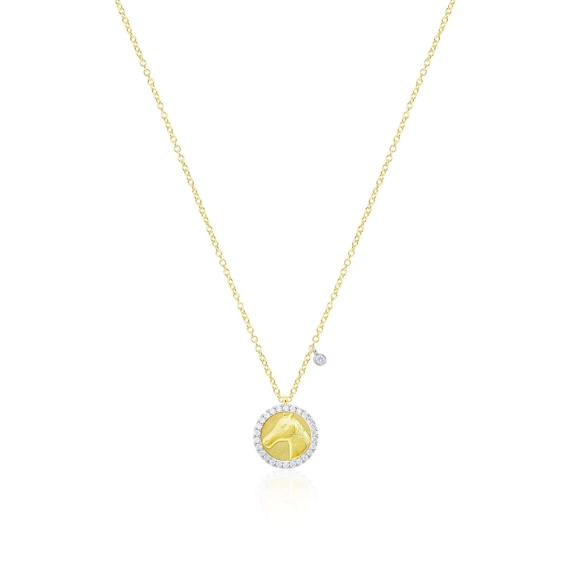 14kt Yellow Gold Silver Center Horse Pendant Diamond Necklace sold by Meira T