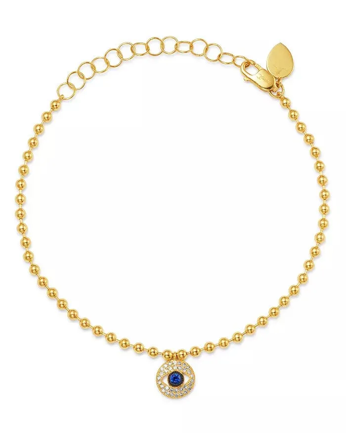 Ball Chain Diamond Evil Eye Bracelet with Blue Sapphire Center 14kt Yellow Gold sold by Meira T