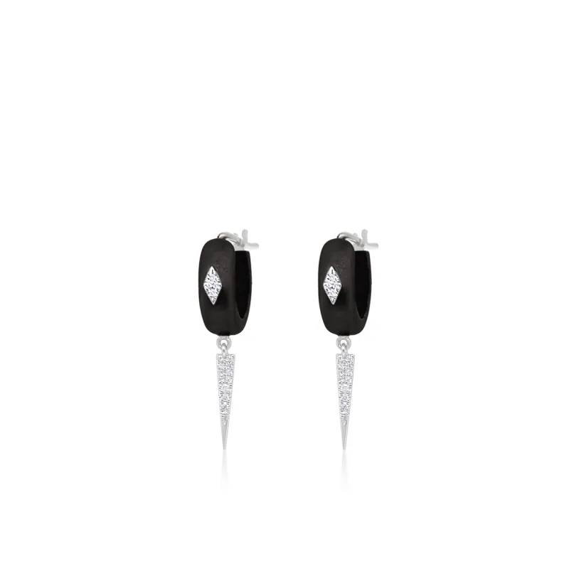 Black Rhodium Hanging Pointy Diamond Stud Hoops Single made by Meira T