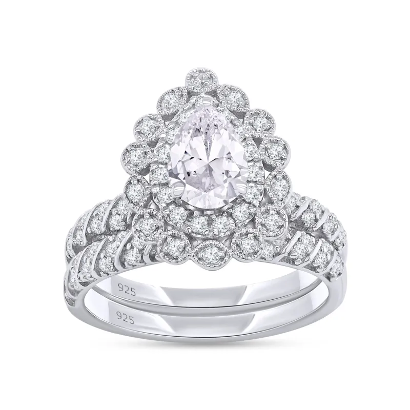 Silver and Lab Grown Pear Ring made by Meira T