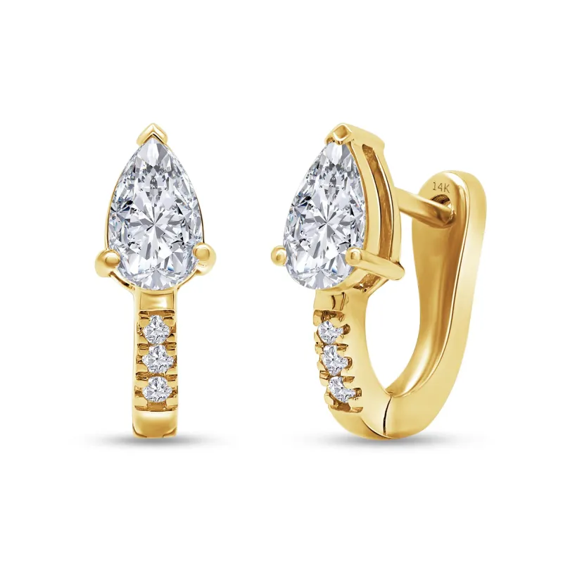 Lab Grown 14k Pear Cut and Diamond Encrusted Hoops made by Meira T
