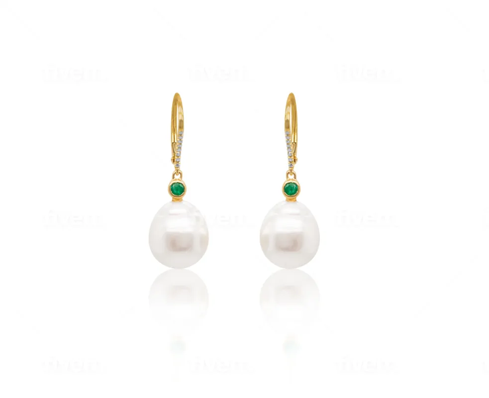 Pearl and Emerald Drop Earrings made by Meira T