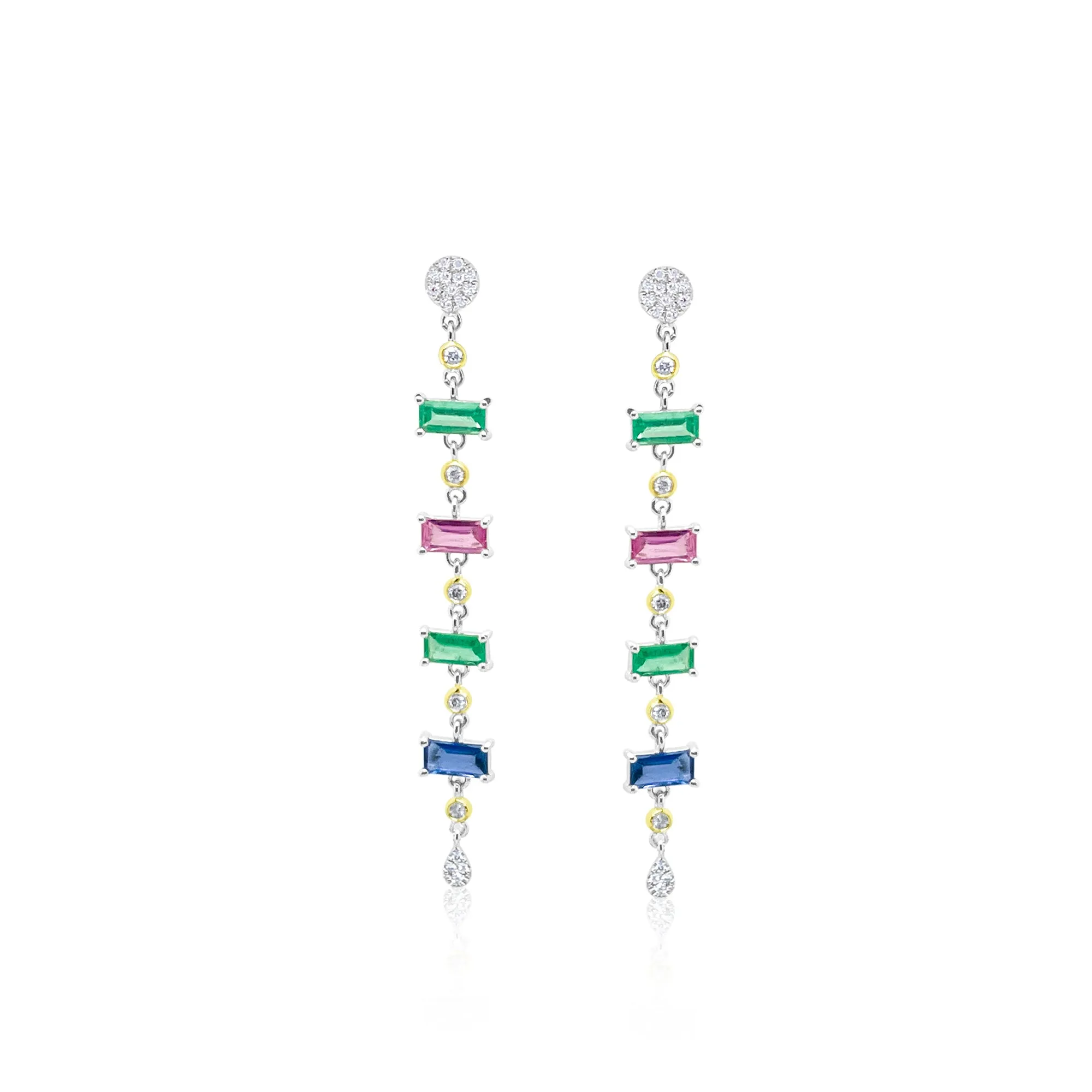 White Gold Diamond and Multicolor Stone Drop Earring sold by Meira T