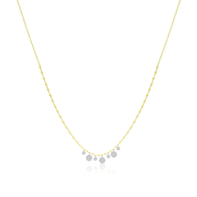 14kt Yellow Gold Disc Charm Necklace with Diamonds on a Ball Chain made by Meira T