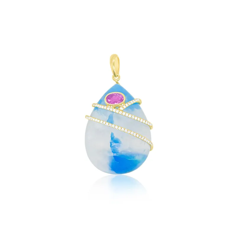 Azurite and Pink Sapphire Pendant made by Meira T
