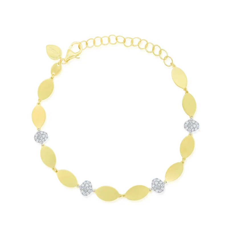 Brushed Yellow Gold Leaf and Diamond Bracelet made by Meira T