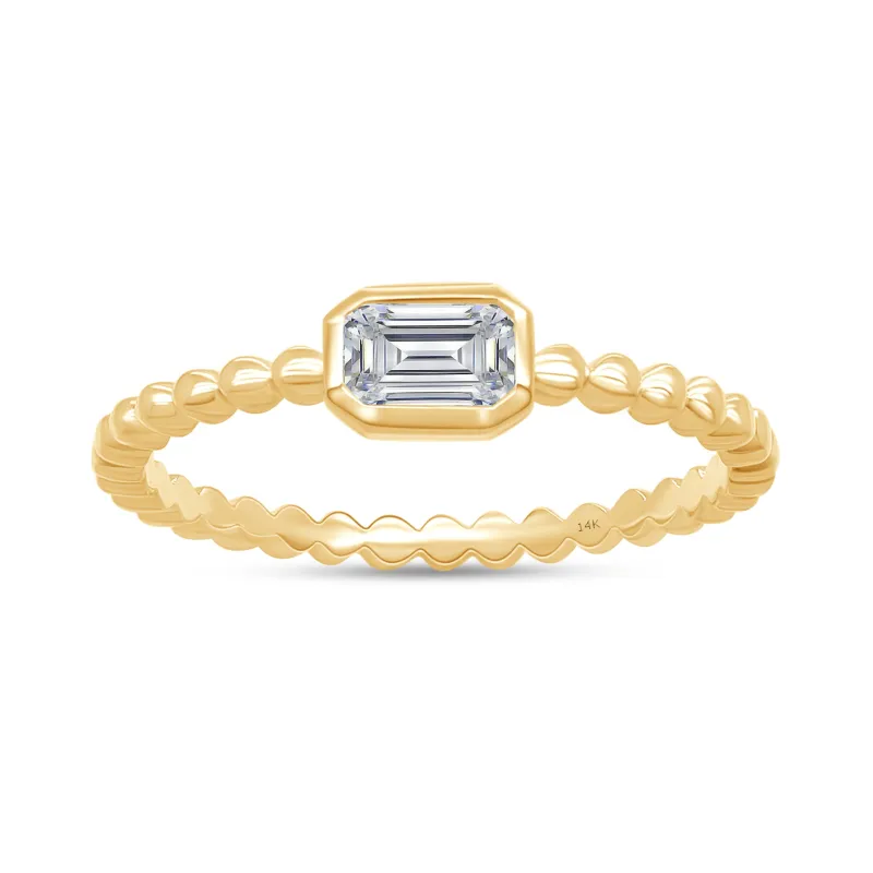 Lab Grown 14k Twist Band Emerald Cut Ring made by Meira T