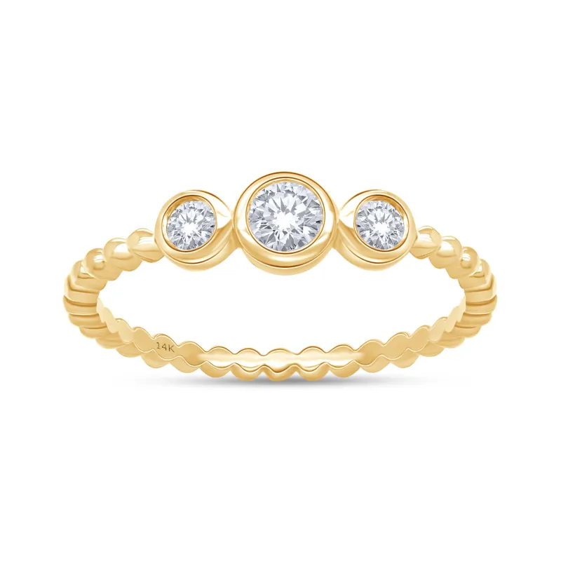 Lab Grown 14k Twist Band Triple Diamond Ring made by Meira T