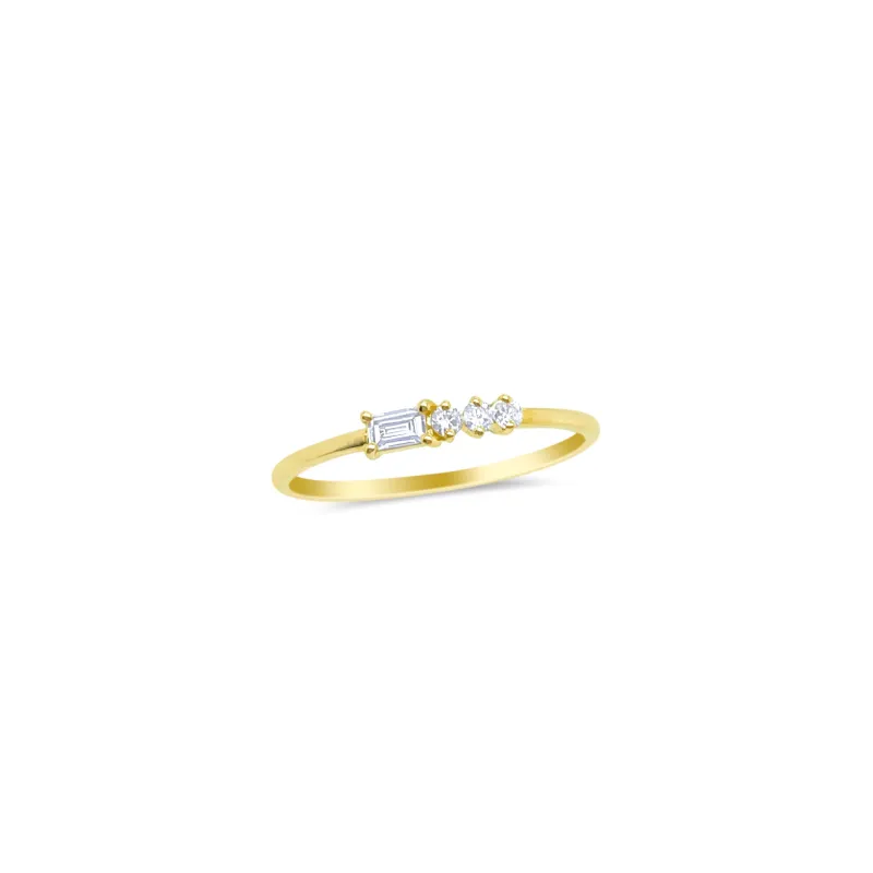 14kt Yellow Gold Diamond Stack Ring on Baguette 3 Rounds Lab Grown made by Meira T