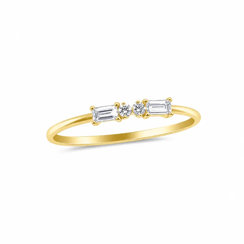 14kt Yellow Gold Diamond Baguette and Round Ring Lab Grown Diamonds made by Meira T