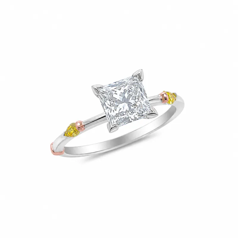 White Gold Princess Fancy Yellow Diamond Ring made by Meira T