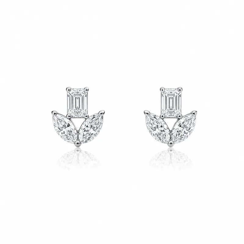White Gold Fancy Shape Cluster Earrings made by Meira T