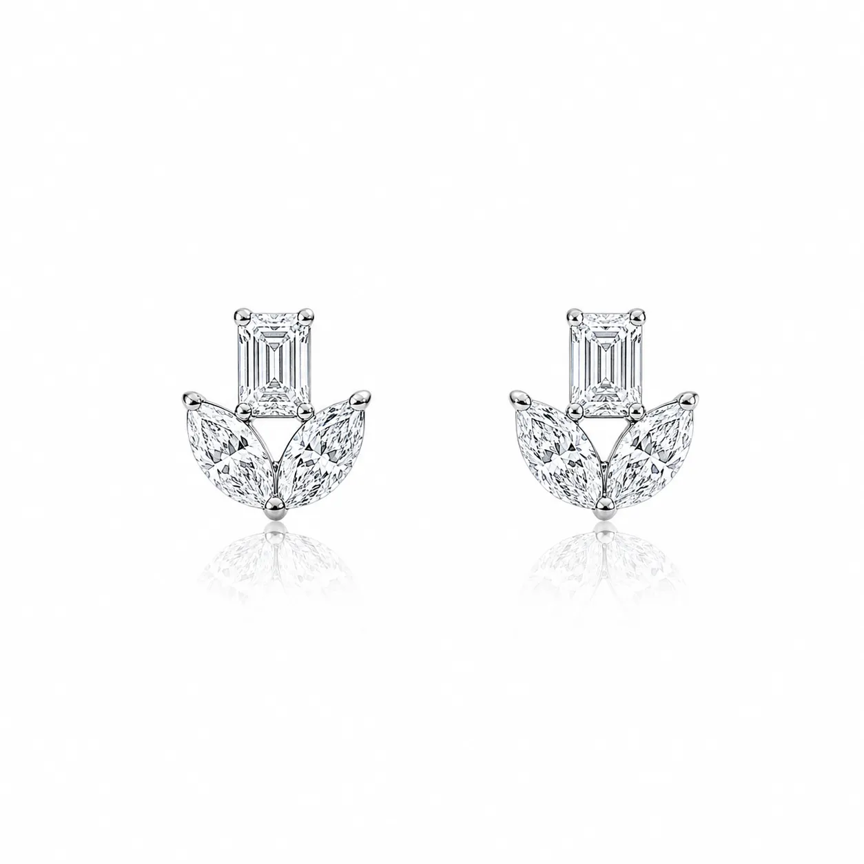 White Gold Fancy Shape Cluster Earrings sold by Meira T