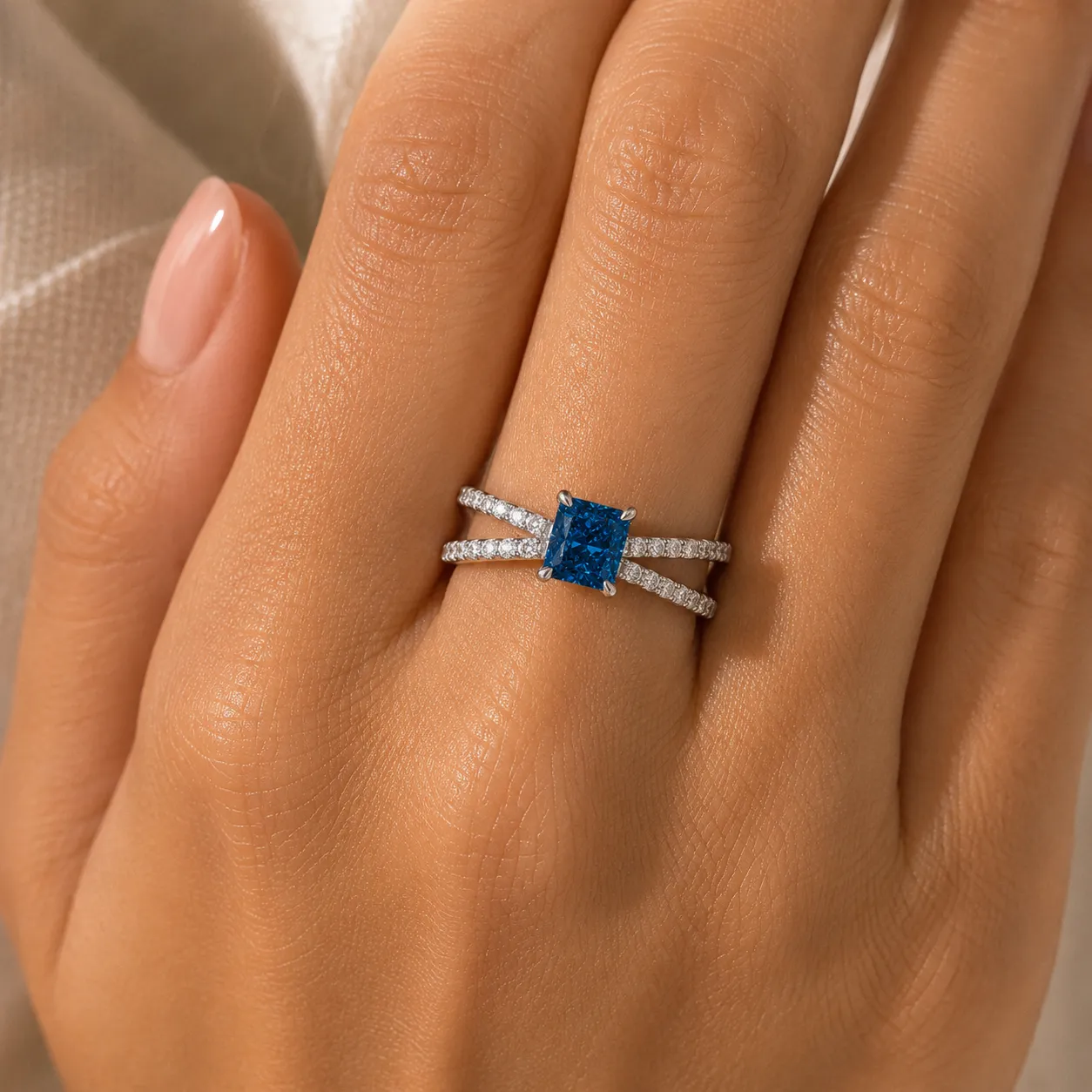 White Gold Fancy Blue Diamond Split Ring sold by Meira T product image thumbnail 2