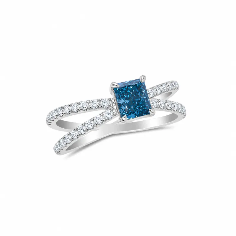 White Gold Fancy Blue Diamond Split Ring made by Meira T