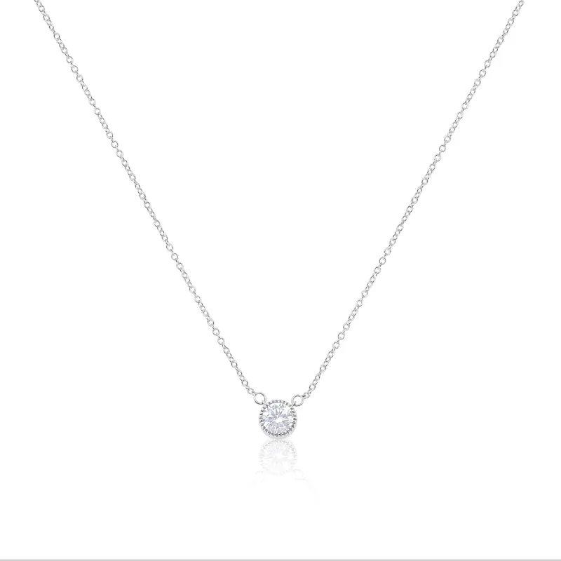 Lab Grown White Gold Round Cut Diamond Necklace made by Meira T