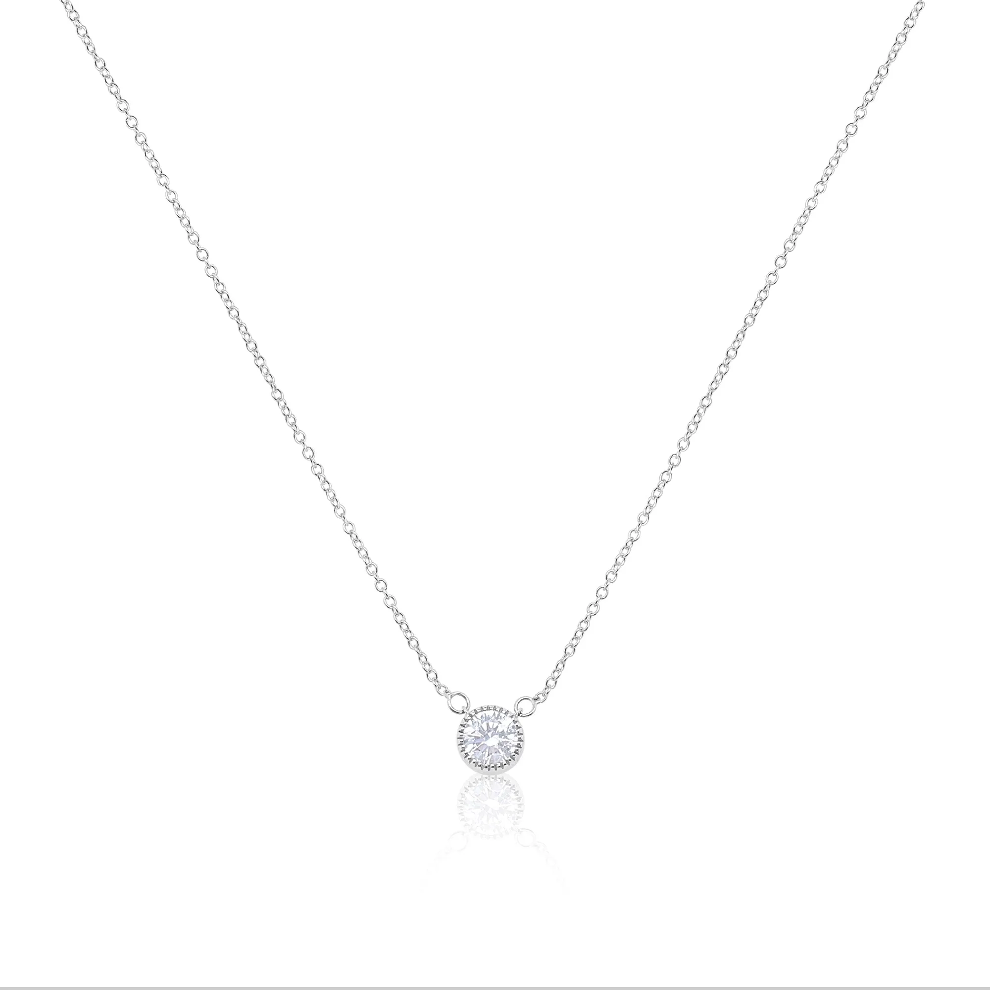 Lab Grown White Gold Round Cut Diamond Necklace sold by Meira T