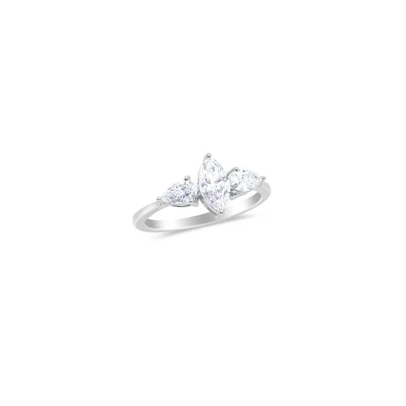 Lab Grown 14kt White Gold Marquise and Pear Diamond Ring made by Meira T