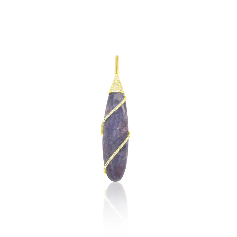 Yellow Gold Diamond and Lunar Moonstone Pendant made by Meira T