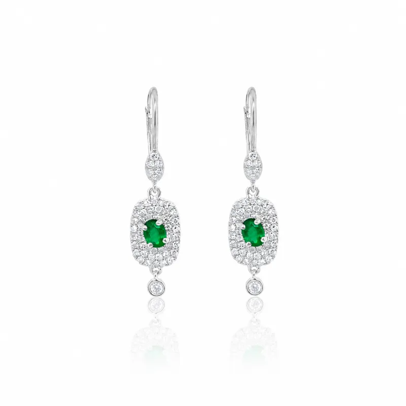 14Kt White Gold Emerald and Diamond Earrings made by Meira T