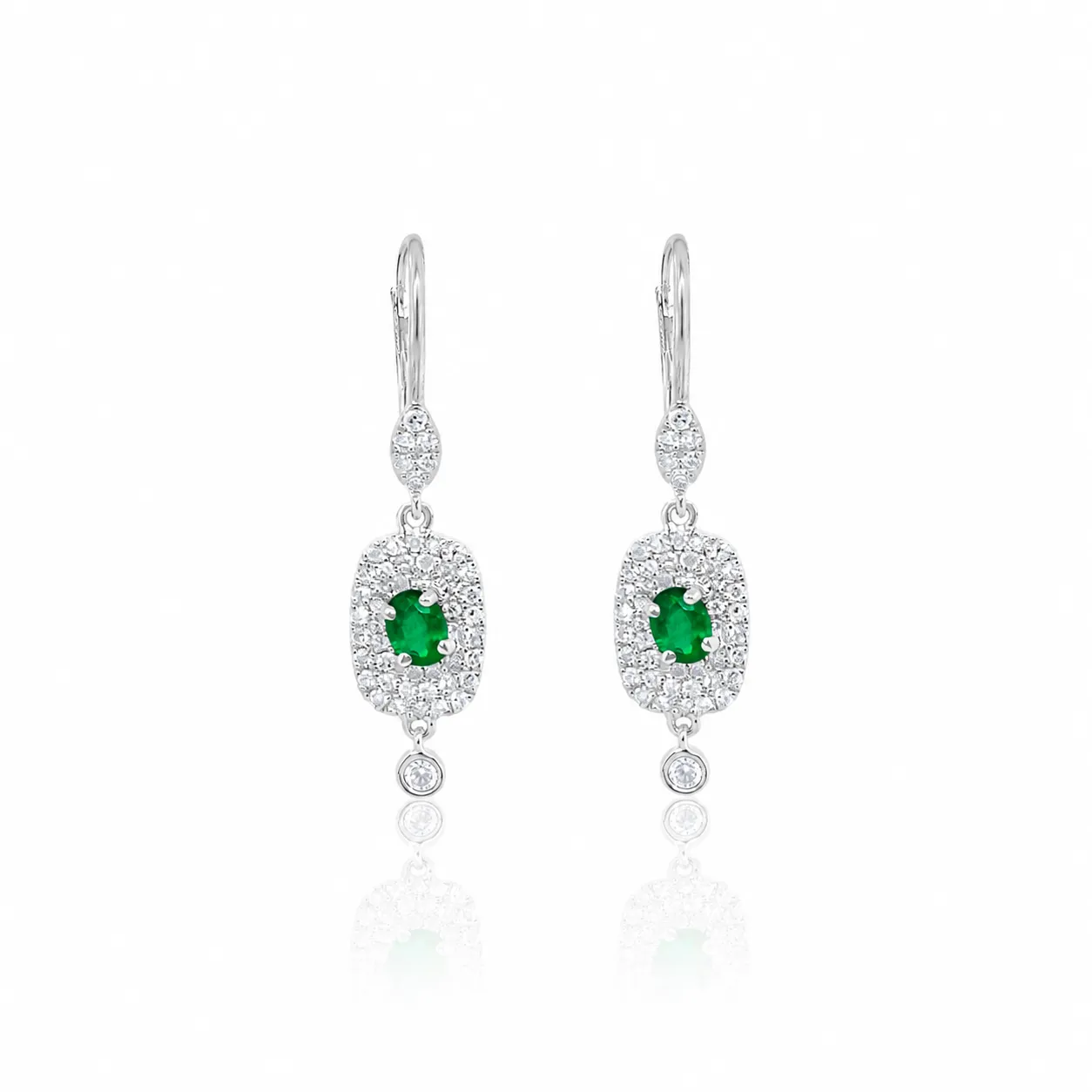 14Kt White Gold Emerald and Diamond Earrings sold by Meira T