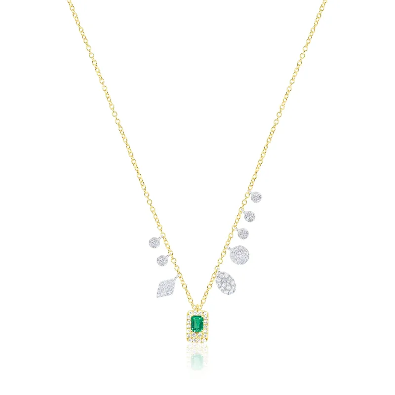 14Kt Yellow Gold and Emerald Diamond Necklace made by Meira T