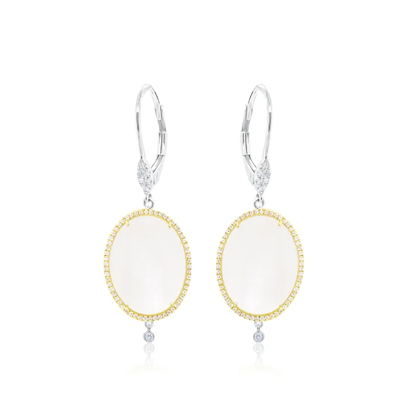 14K Two Tone Gold Moonstone Diamond Earrings made by Meira T