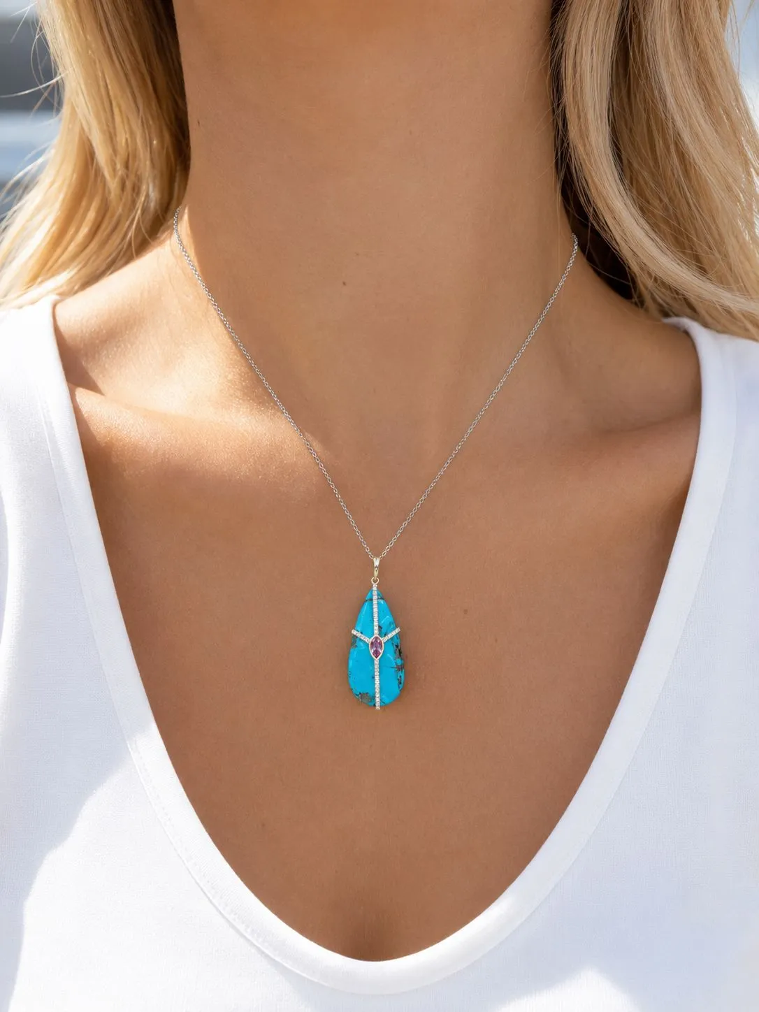 Yellow Gold Turquoise and Peridot Pendant sold by Meira T product image thumbnail 2
