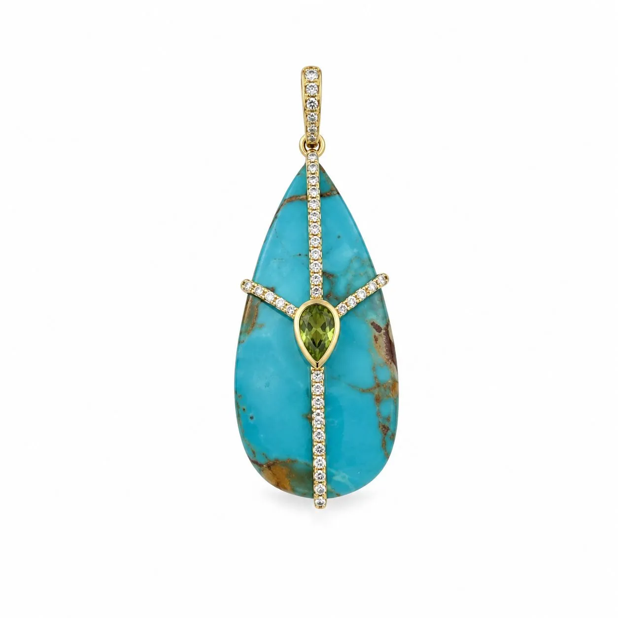 Yellow Gold Turquoise and Peridot Pendant sold by Meira T