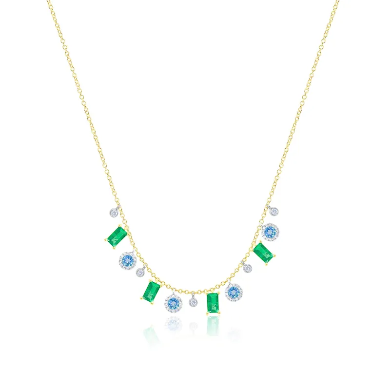 14kt Yellow Gold Blue Topaz and Emerald Gemstone Necklace made by Meira T
