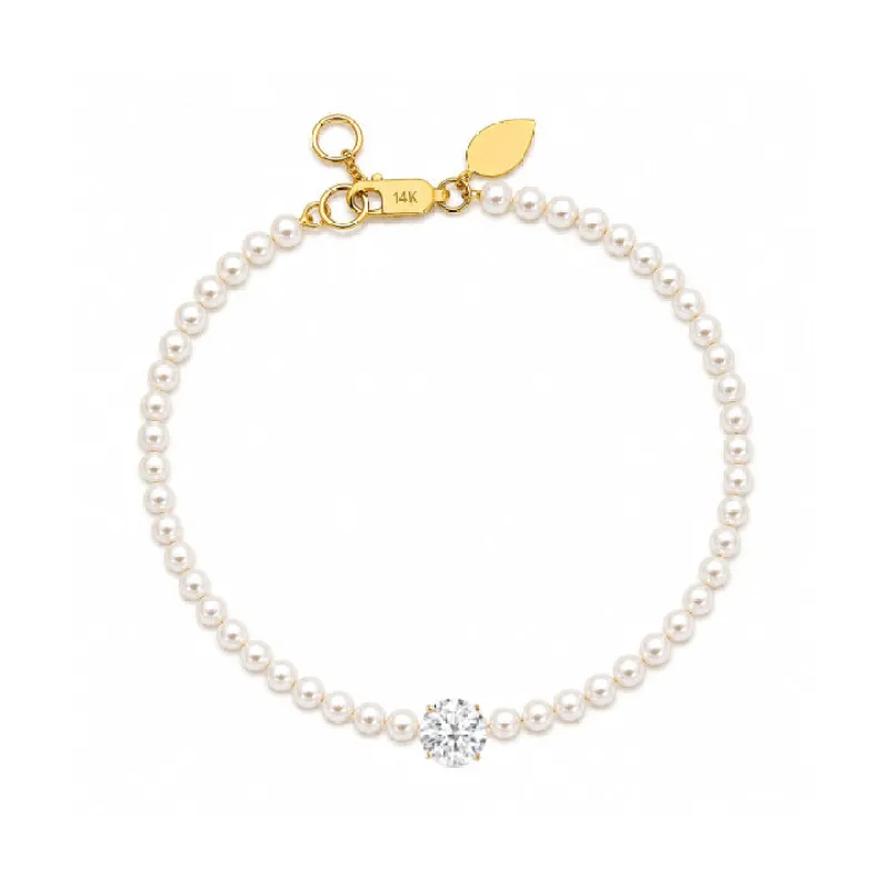 Pearl and Lab Grown Diamond Bracelet 1ct made by Meira T