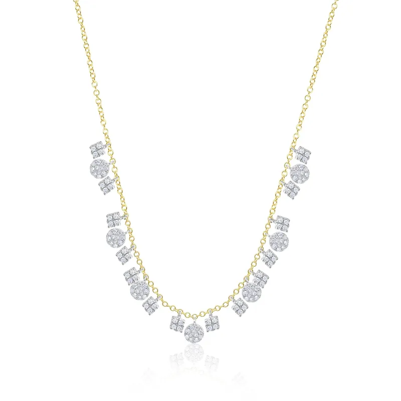 14kt Yellow and White Gold Multi Shape Station Necklace Pave Diamonds made by Meira T