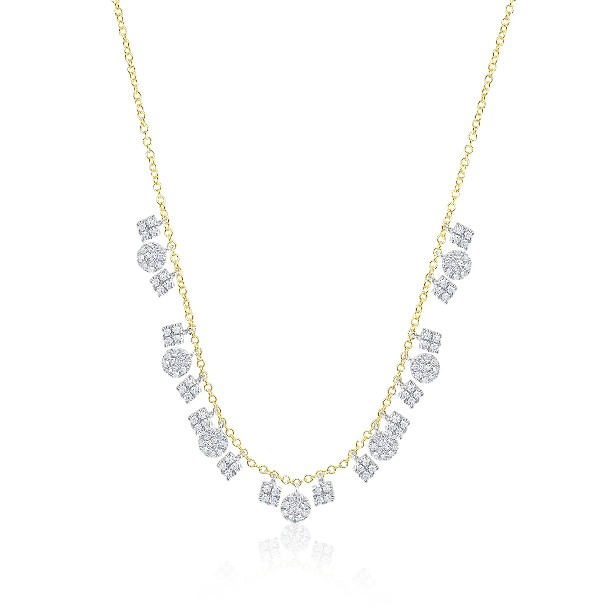 14kt Yellow and White Gold Multi Shape Station Necklace Pave Diamonds sold by Meira T