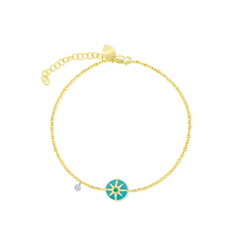 14kt Yellow Gold Turquoise and Diamond Starburst Bracelet made by Meira T