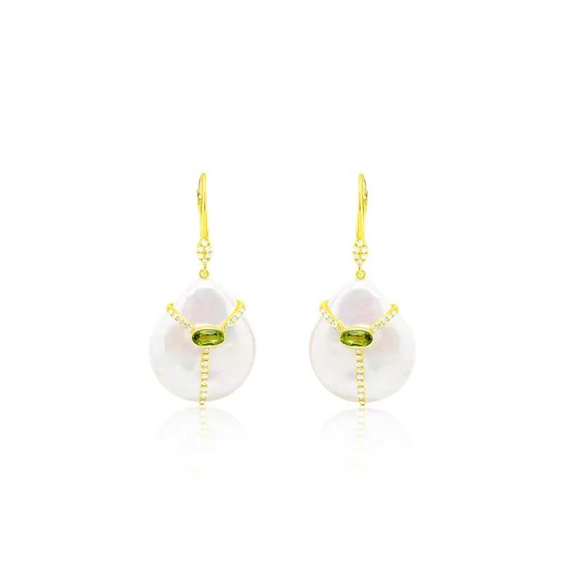 Yellow Gold and Diamond Peridot Earrings made by Meira T