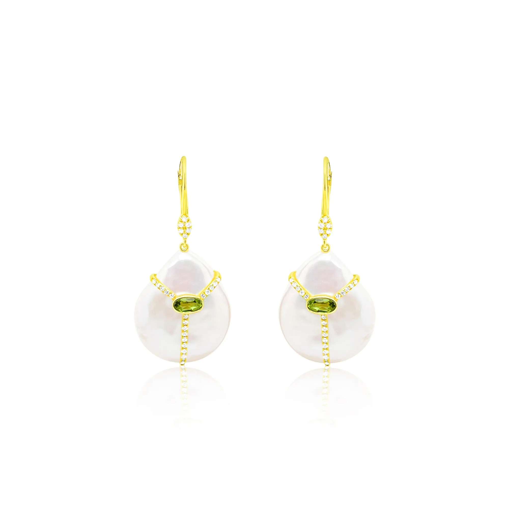 Yellow Gold and Diamond Peridot Earrings sold by Meira T