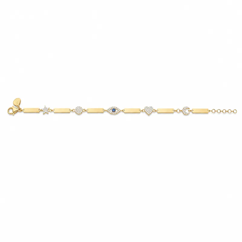 14k gold and diamond symbolic bracelet made by Meira T