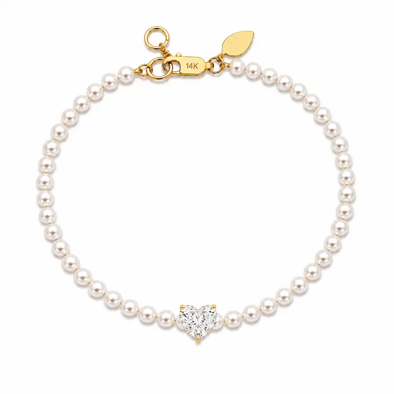 Pearl and Lab Grown Heart Cut Diamond Bracelet 1ct made by Meira T