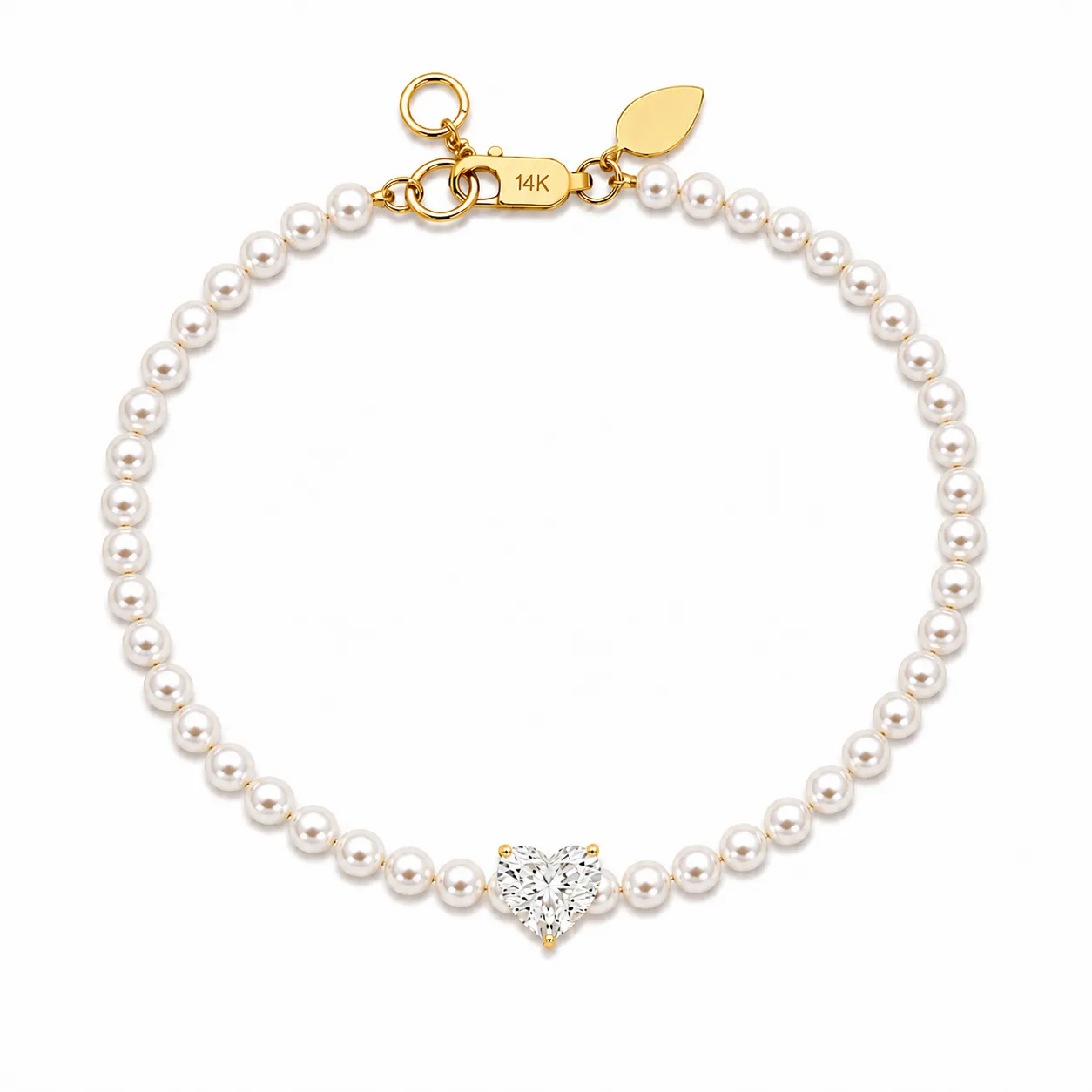 Pearl and Lab Grown Heart Cut Diamond Bracelet 1ct sold by Meira T