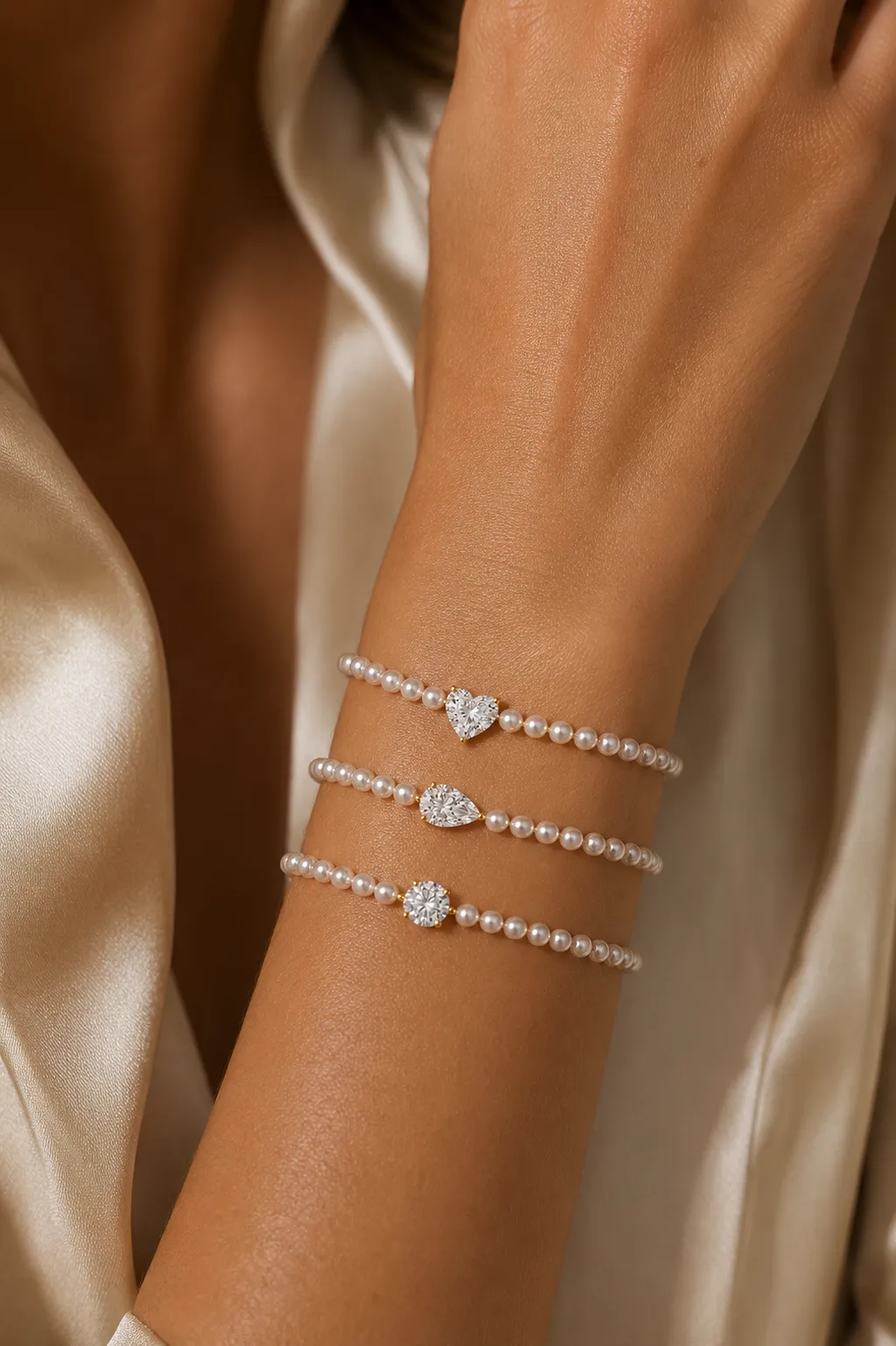 Pearl and Lab Grown Heart Cut Diamond Bracelet 1ct sold by Meira T product image thumbnail 2