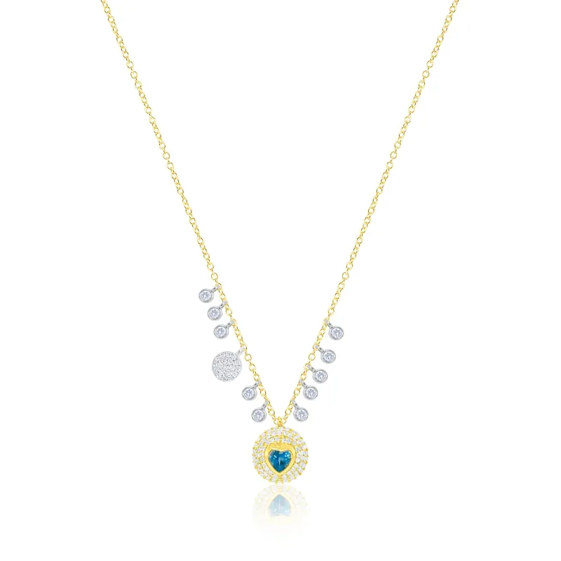 14kt Yellow Gold Diamond and Blue Topaz Heart Necklace made by Meira T