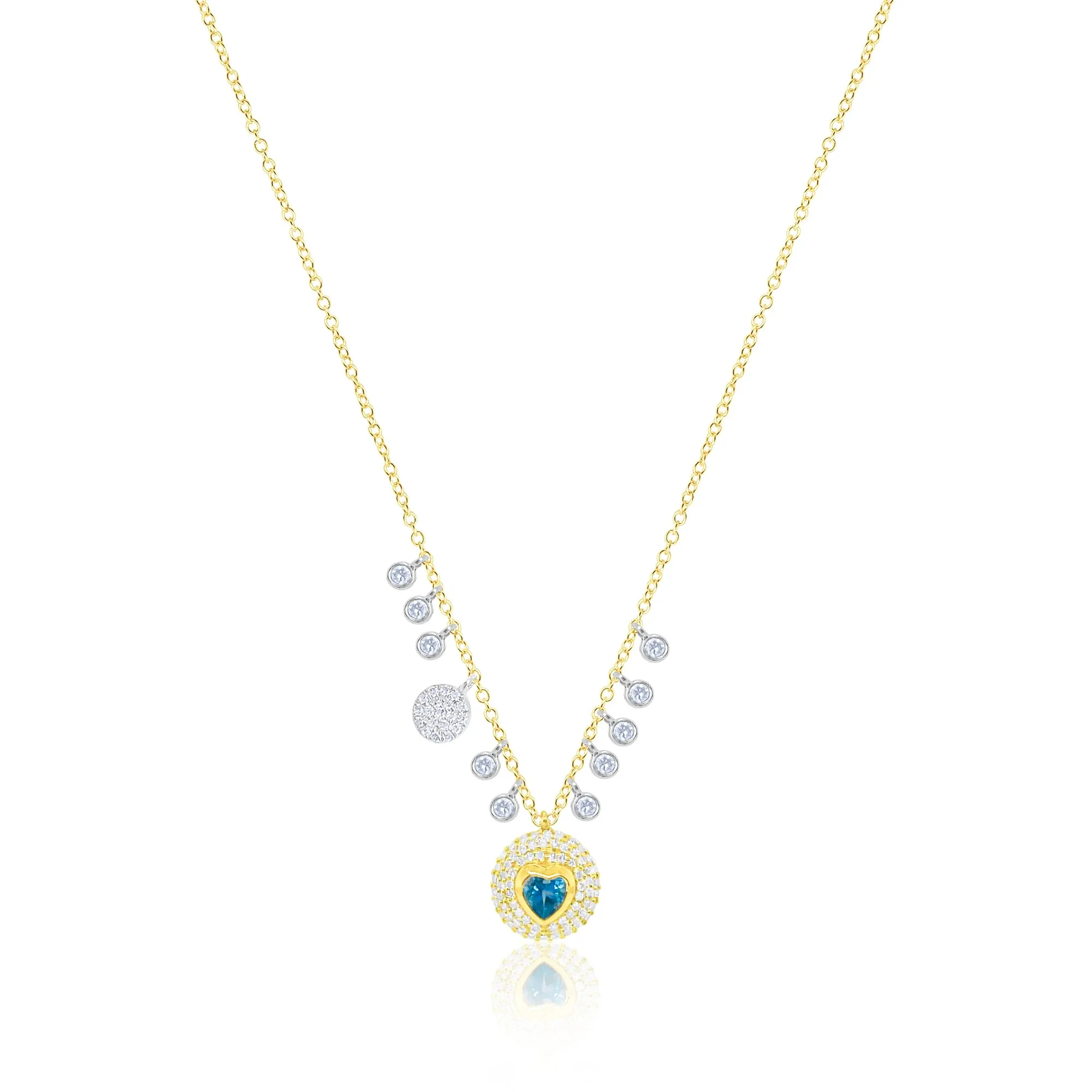 14kt Yellow Gold Diamond and Blue Topaz Heart Necklace sold by Meira T
