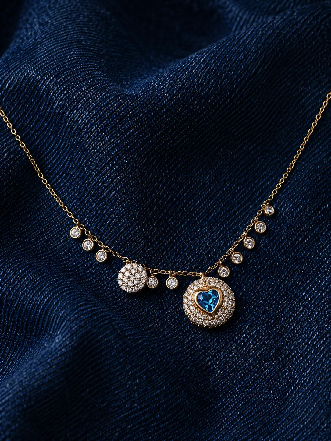 14kt Yellow Gold Diamond and Blue Topaz Heart Necklace sold by Meira T product image thumbnail 2