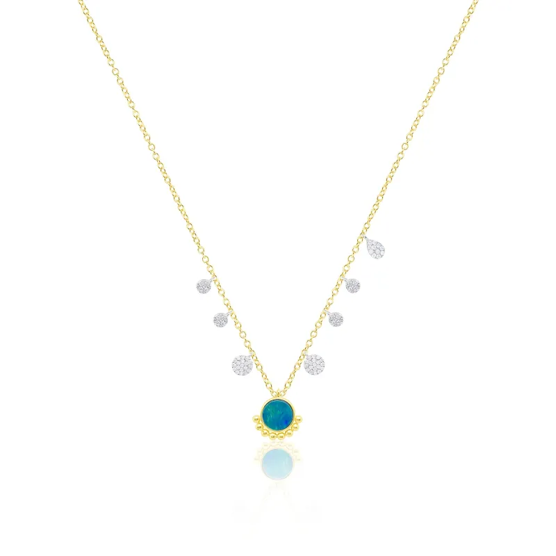 Opal and Diamond 14kt Yellow Gold Necklace made by Meira T