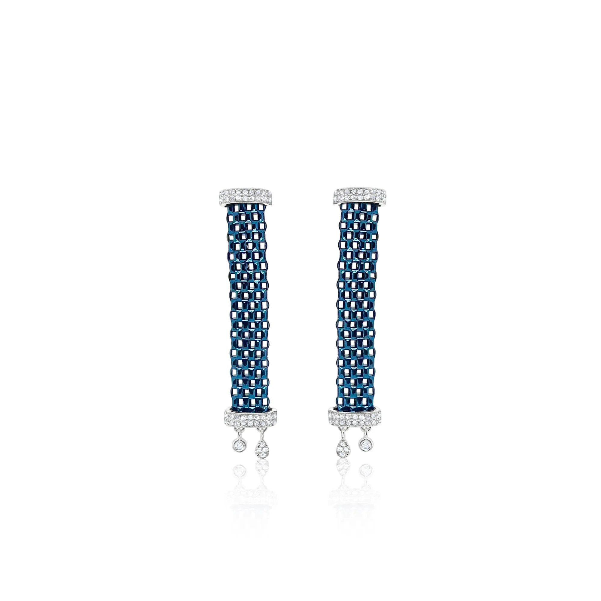 Blue Rhodium Silver and Diamond Mesh Earrings sold by Meira T