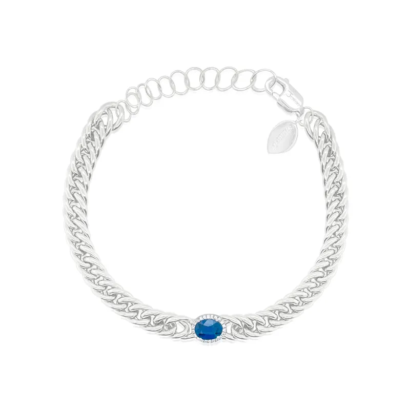 Blue Sapphire White Gold Chain Bracelet made by Meira T