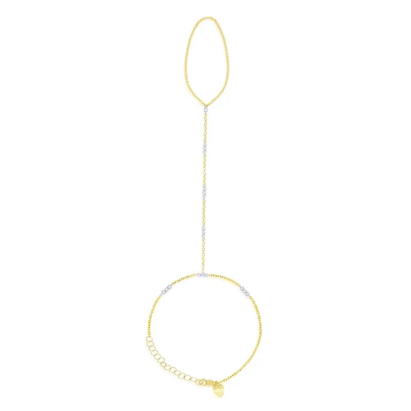 Dainty 14k Yellow Gold Diamond Handchain made by Meira T